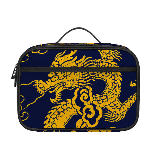 Gold Japanese Dragon Pattern Print Portable Lunch Bag
