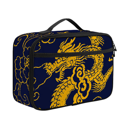 Gold Japanese Dragon Pattern Print Portable Lunch Bag