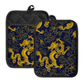 Gold Japanese Dragon Pattern Print Pot Holders With Pocket