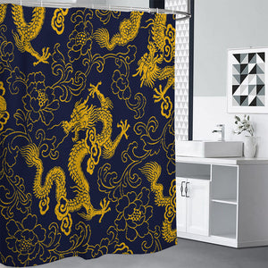 Gold Japanese Dragon Pattern Print Premium Shower Curtain