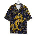 Gold Japanese Dragon Pattern Print Rayon Hawaiian Shirt