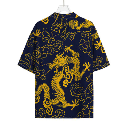 Gold Japanese Dragon Pattern Print Rayon Hawaiian Shirt