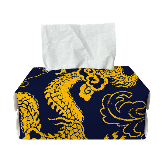 Gold Japanese Dragon Pattern Print Rectangle Tissue Box Cover