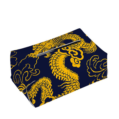 Gold Japanese Dragon Pattern Print Rectangle Tissue Box Cover