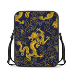 Gold Japanese Dragon Pattern Print Rectangular Crossbody Bag