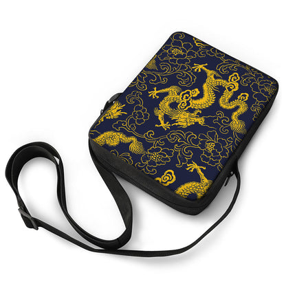 Gold Japanese Dragon Pattern Print Rectangular Crossbody Bag