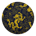 Gold Japanese Dragon Pattern Print Round Blanket
