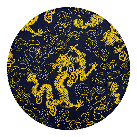 Gold Japanese Dragon Pattern Print Round Blanket