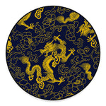 Gold Japanese Dragon Pattern Print Round Floor Mat