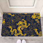 Gold Japanese Dragon Pattern Print Rubber Doormat