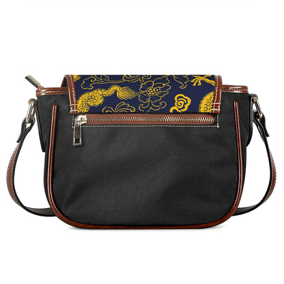 Gold Japanese Dragon Pattern Print Saddle Bag