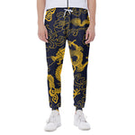 Gold Japanese Dragon Pattern Print Scuba Joggers