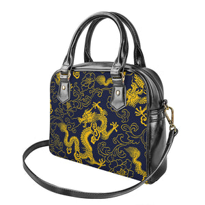 Gold Japanese Dragon Pattern Print Shoulder Handbag