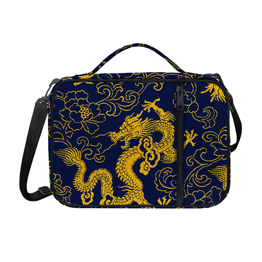 Gold Japanese Dragon Pattern Print Shoulder Strap Bible Bag