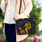 Gold Japanese Dragon Pattern Print Shoulder Strap Bible Bag