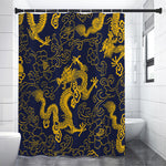 Gold Japanese Dragon Pattern Print Shower Curtain