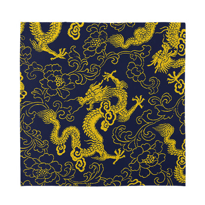 Gold Japanese Dragon Pattern Print Silk Bandana