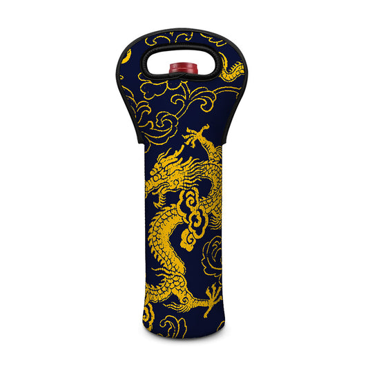 Gold Japanese Dragon Pattern Print Single Neoprene Wine Tote