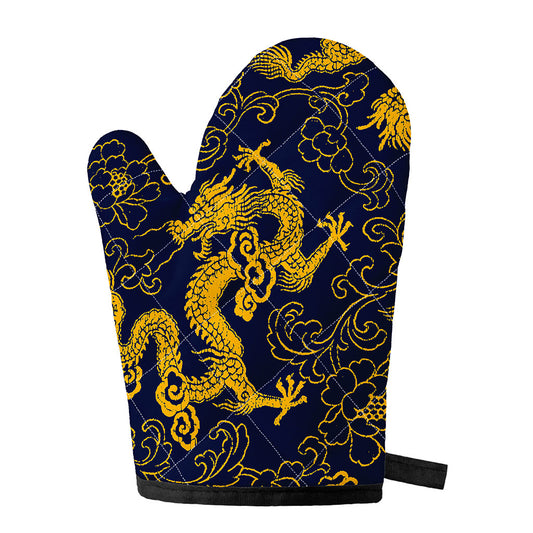 Gold Japanese Dragon Pattern Print Single Oven Mitt