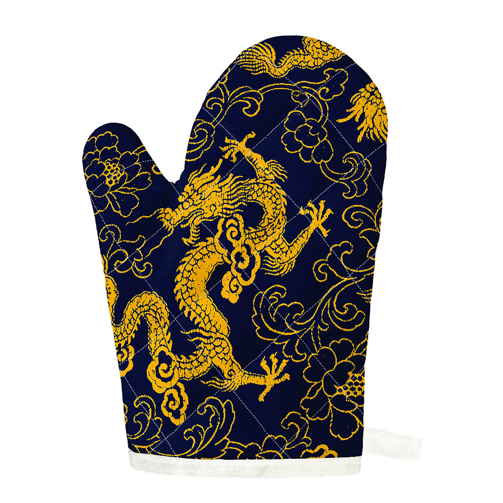 Gold Japanese Dragon Pattern Print Single Oven Mitt