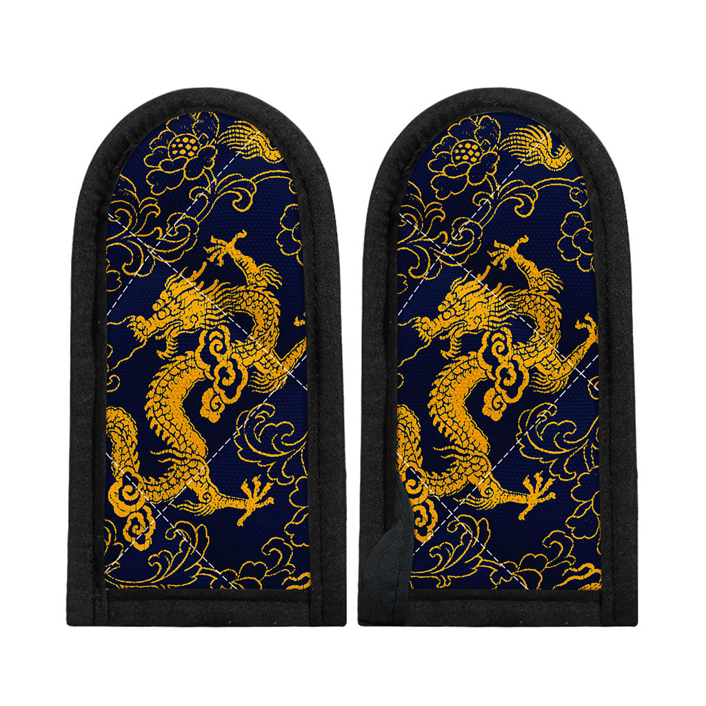 Gold Japanese Dragon Pattern Print Skillet Handle Cover