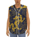 Gold Japanese Dragon Pattern Print Sleeveless Baseball Jersey