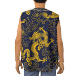 Gold Japanese Dragon Pattern Print Sleeveless Baseball Jersey