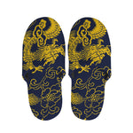 Gold Japanese Dragon Pattern Print Slippers