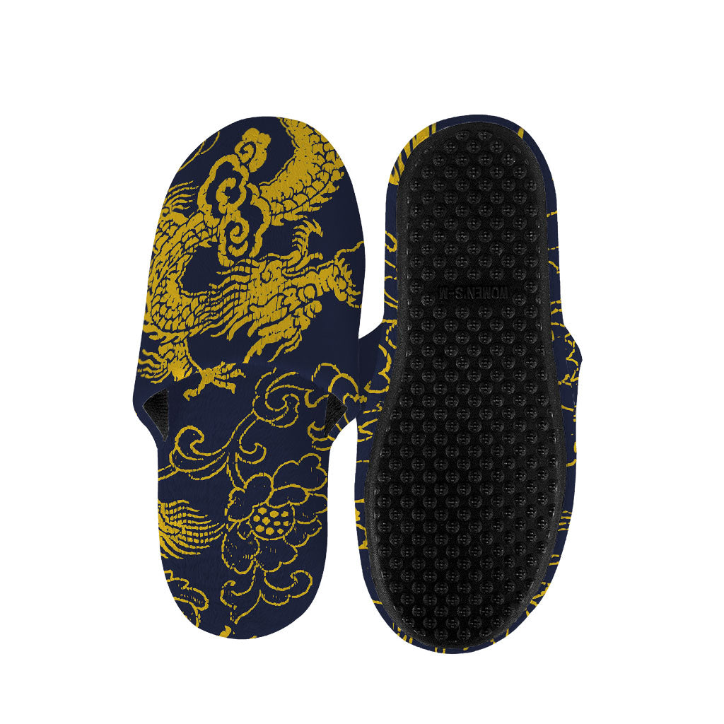 Gold Japanese Dragon Pattern Print Slippers