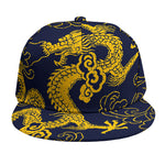 Gold Japanese Dragon Pattern Print Snapback Cap