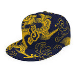 Gold Japanese Dragon Pattern Print Snapback Cap