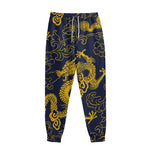 Gold Japanese Dragon Pattern Print Sweatpants