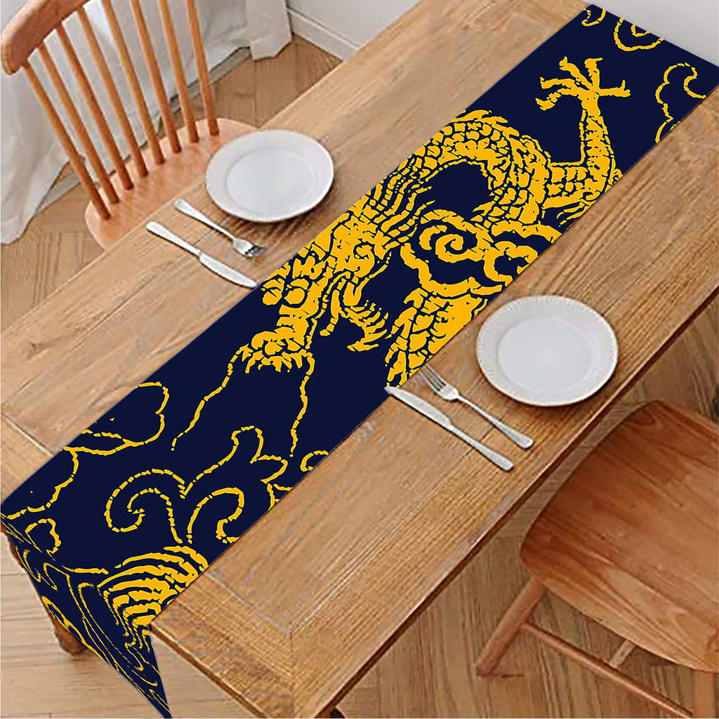Gold Japanese Dragon Pattern Print Table Runner