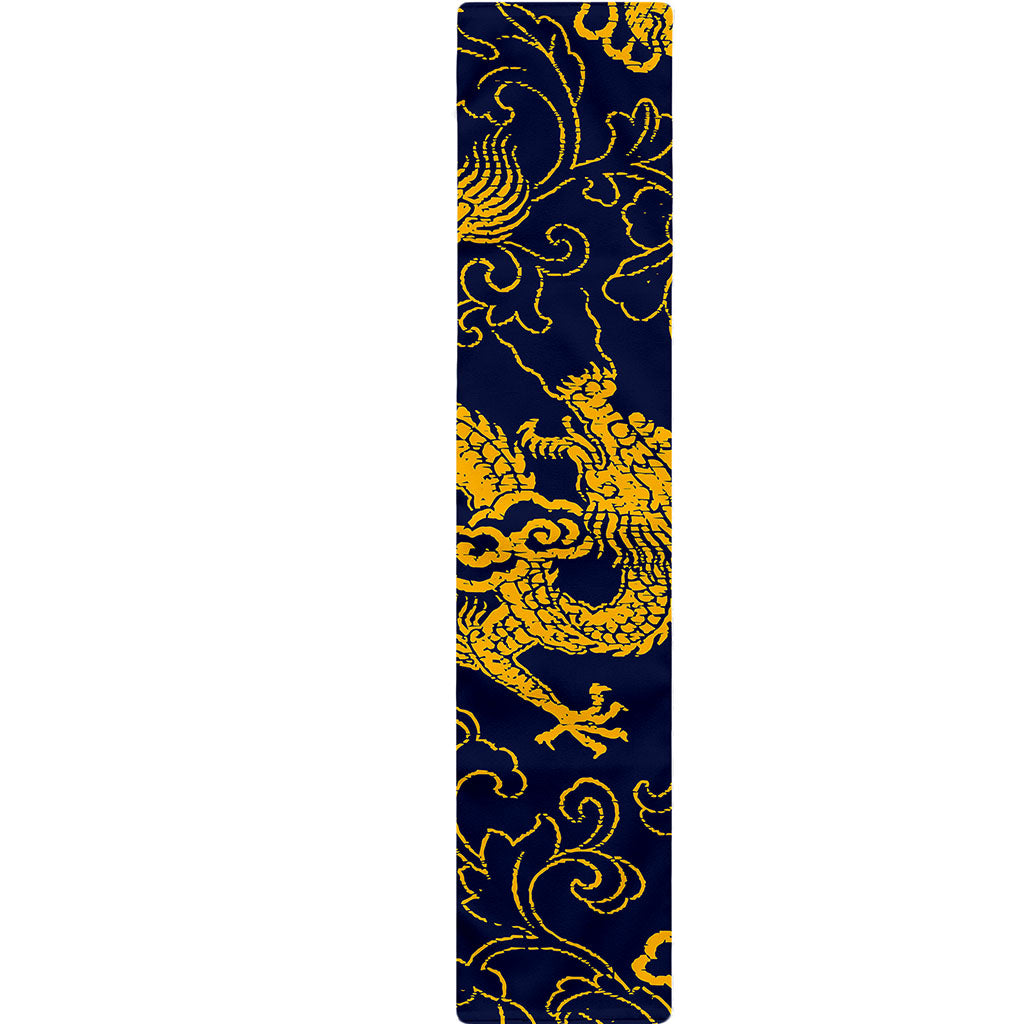 Gold Japanese Dragon Pattern Print Table Runner