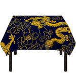 Gold Japanese Dragon Pattern Print Tablecloth