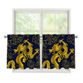 Gold Japanese Dragon Pattern Print Tier Curtains