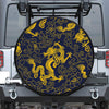 Gold Japanese Dragon Pattern Print Tire Cover