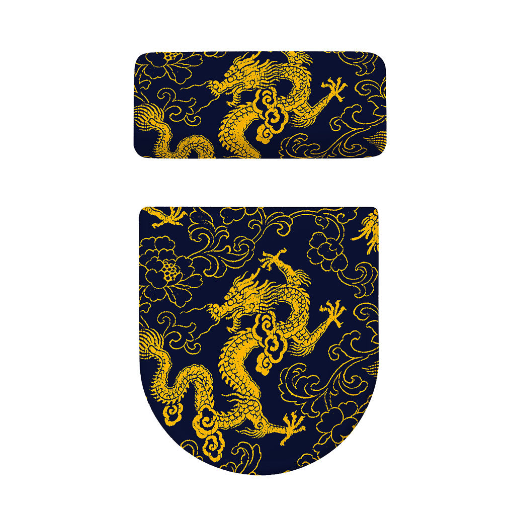 Gold Japanese Dragon Pattern Print Toilet Lid And Tank Cover Set