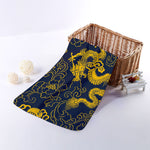 Gold Japanese Dragon Pattern Print Towel