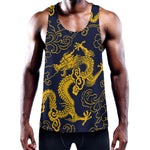 Gold Japanese Dragon Pattern Print Training Tank Top
