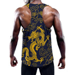 Gold Japanese Dragon Pattern Print Training Tank Top