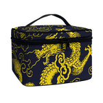 Gold Japanese Dragon Pattern Print Travel Makeup Bag