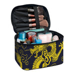 Gold Japanese Dragon Pattern Print Travel Makeup Bag