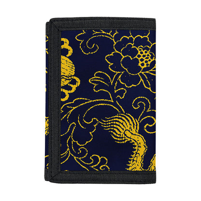 Gold Japanese Dragon Pattern Print Trifold Wallet