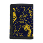 Gold Japanese Dragon Pattern Print Trifold Wallet