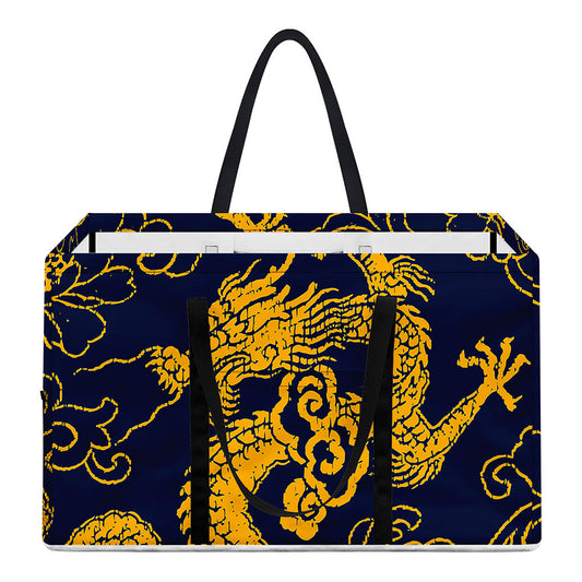 Gold Japanese Dragon Pattern Print Utility Tote Bag