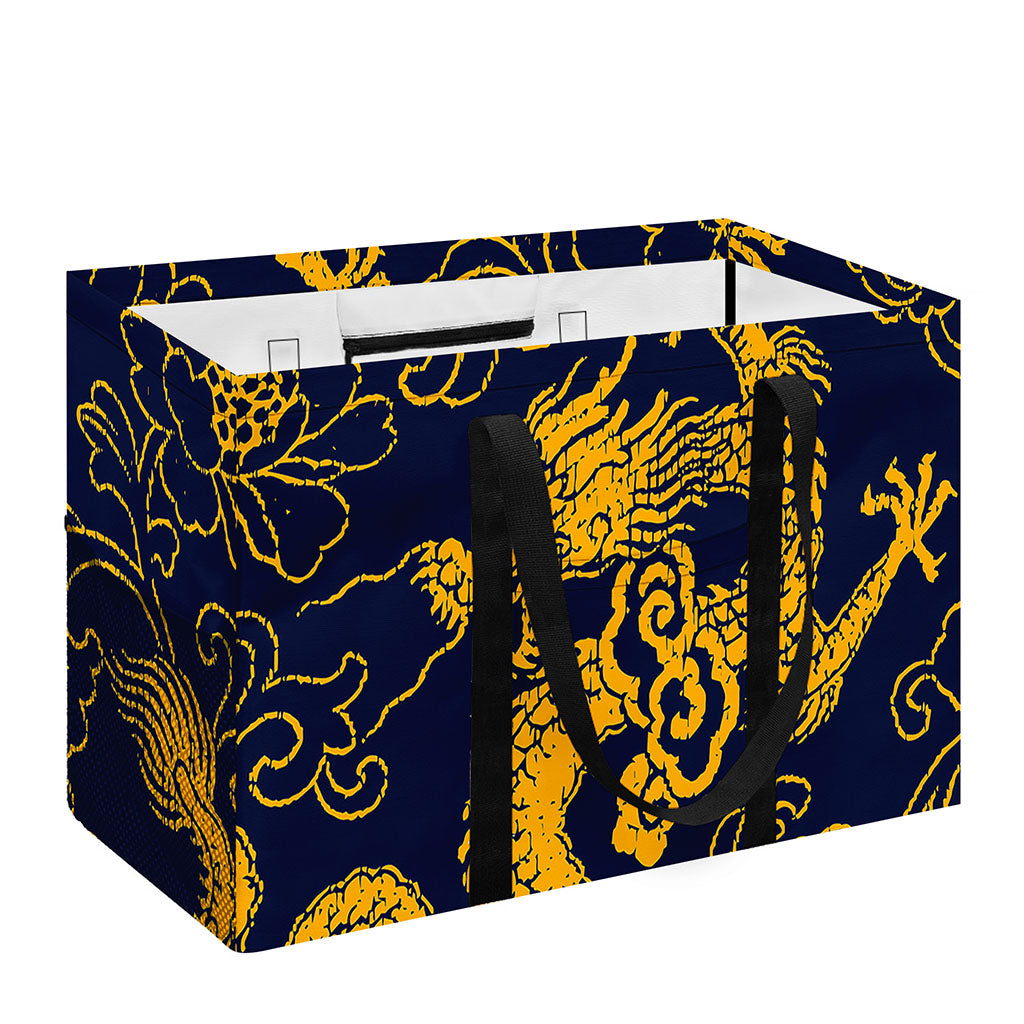 Gold Japanese Dragon Pattern Print Utility Tote Bag