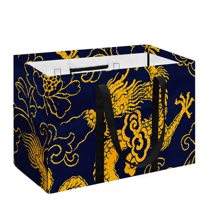 Gold Japanese Dragon Pattern Print Utility Tote Bag