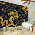 Gold Japanese Dragon Pattern Print Wall Sticker