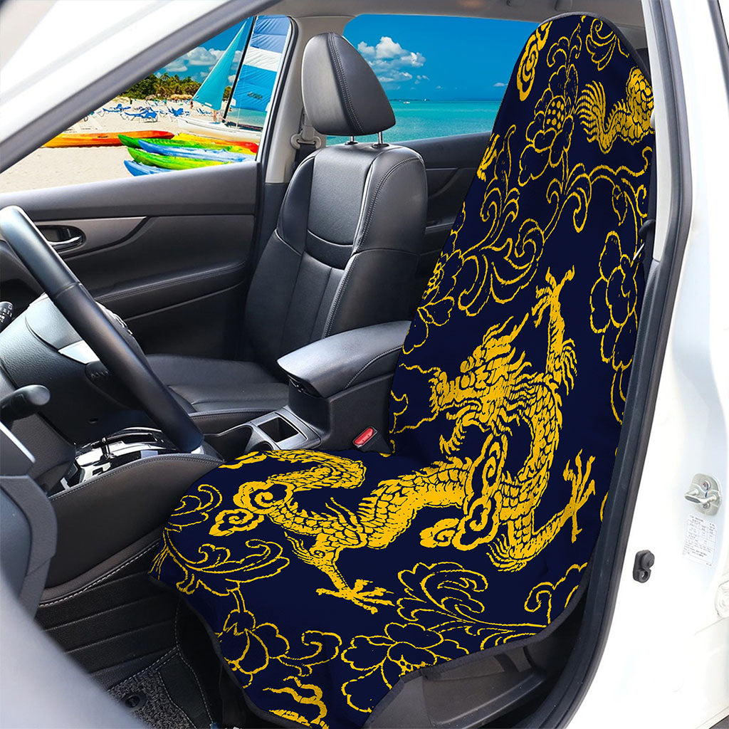 Gold Japanese Dragon Pattern Print Waterproof Car Seat Cover